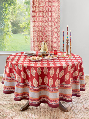 Spice Route ~ Red Orange Moroccan Indian Round Tablecloth