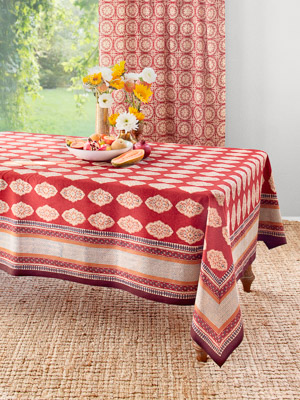 Spice Route ~ Red Orange Moroccan Indian Table Cloth