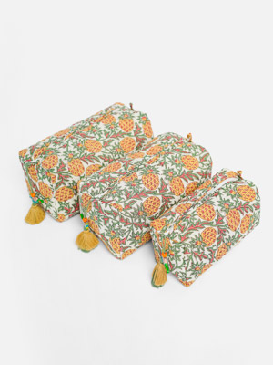 Pineapple Grove ~ Quilted Toiletries and Makeup Bag