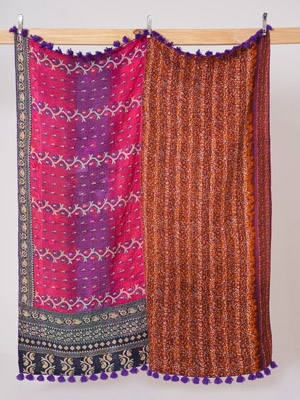 Plum Palace Ember Kantha Throw Quilt