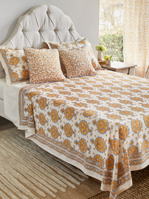 Versailles ~ Yellow Grey Medallion Fleur de Lis White Bedspread