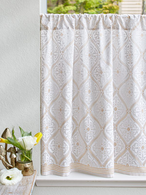 Vanilla Glace ~ White Gold Romantic Kitchen Curtain