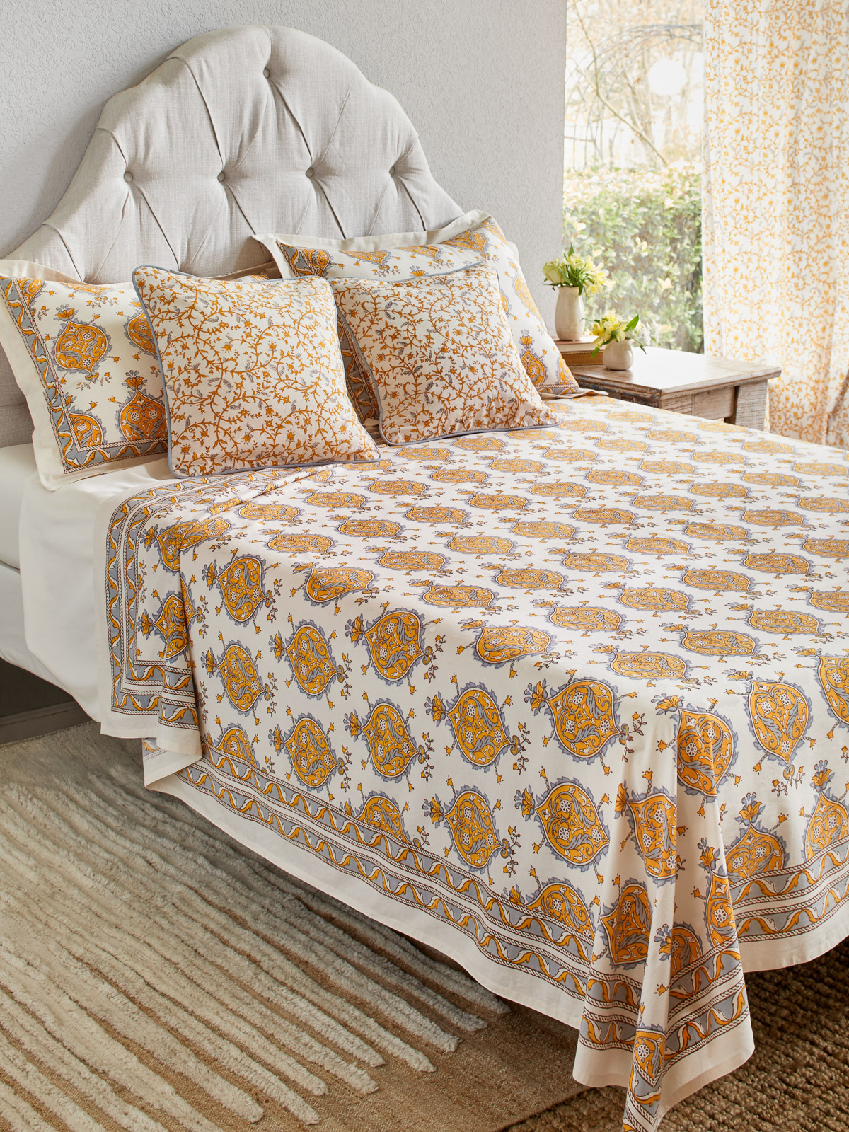 Versailles ~ Yellow Grey Medallion Fleur de Lis White Bedspread