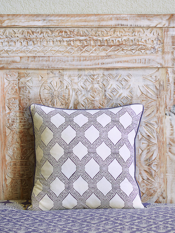 Victorian Lilac Trellis Ivory ~ Purple Trellis Boho Throw Cover