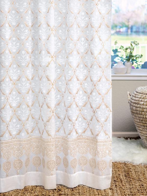Victorian Lilac Ivory and Gold ~ White Gold Floral Curtain Panel