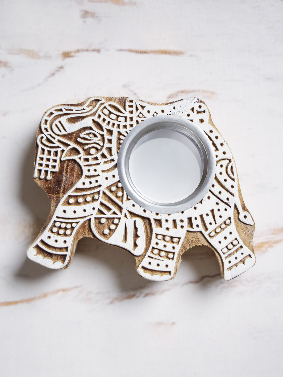 Royal Elephant ~ Hand-Carved Wooden Tea Light Candle Holder