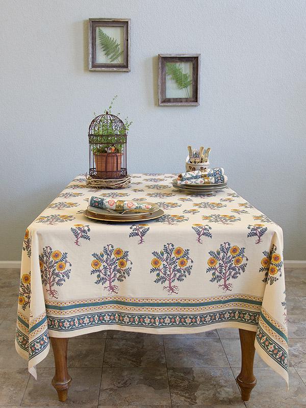 Wild Poppies ~ French Country Orange Yellow Botanical Tablecloth