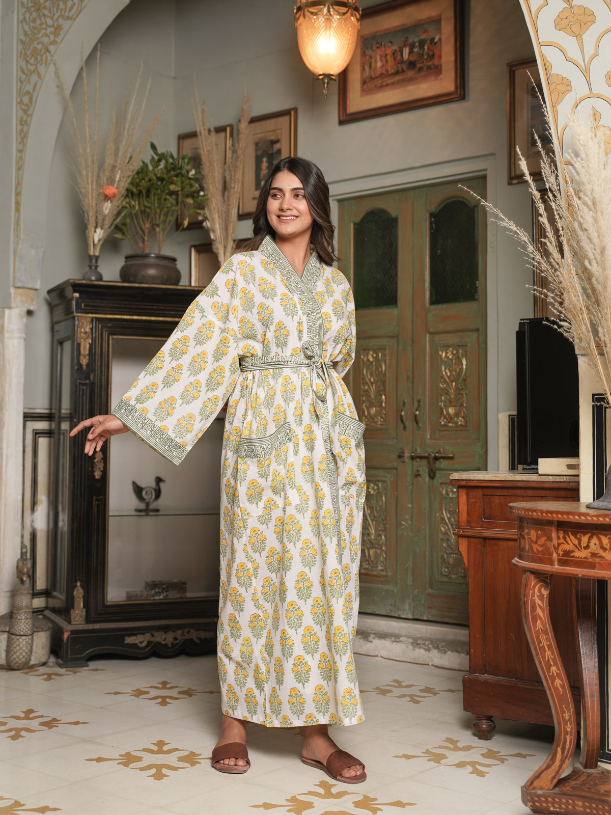Yellow Roses ~ Floral Kimono Robe, Resort Lounge Wear